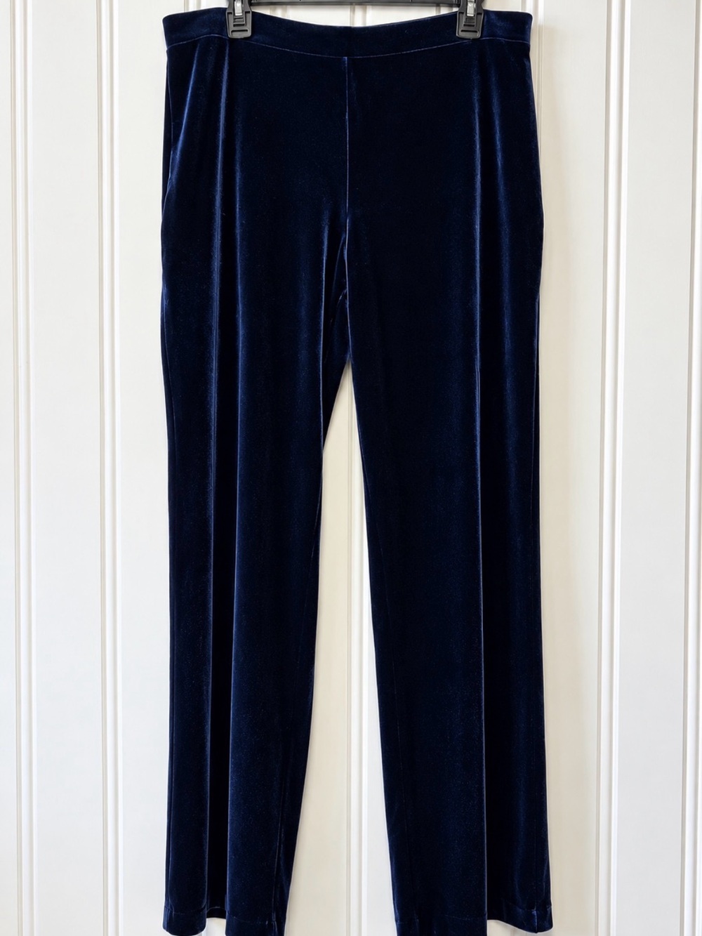 Susan Graver Navy Velvet Pants Size M Pull On Stretch Straight Leg Holiday